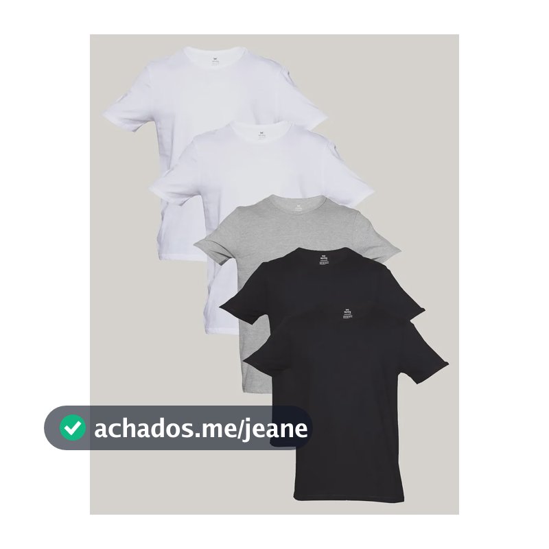 Kit Com 5 Camisetas Básicas Slim Masculina Hering Preto, Branco E Cinza Liso G