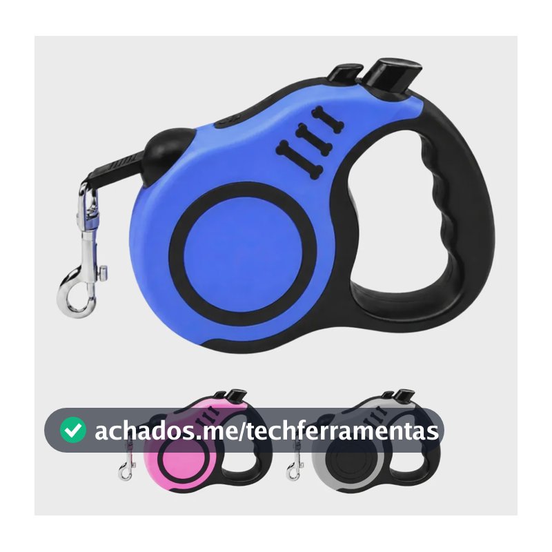 Coleira Guia Retrátil Pet Passeio Cães Gatos 20kg Reforçada Azul