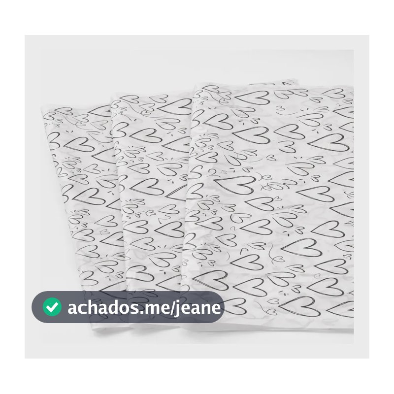 Papel Seda Coração Estampado Diversos Tamanhos E Quantidades Preto 100 Folhas 30x70cm