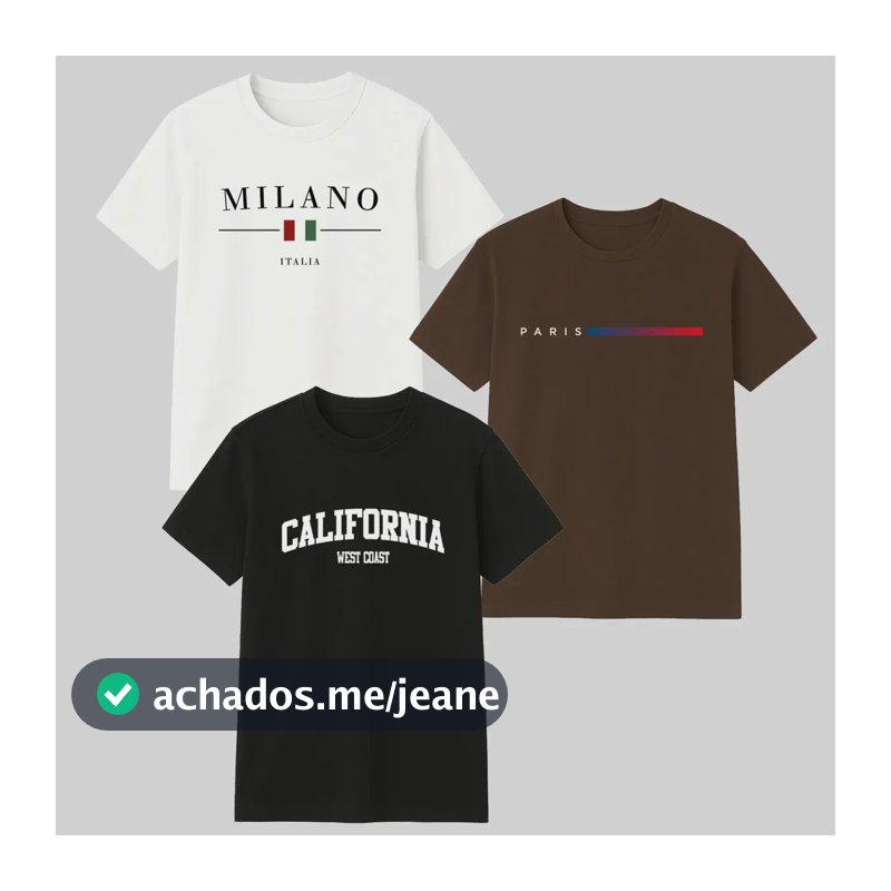 Kit 3 Camisetas Masculina 100% Algodão Premium Verão Casual Preto -marrom-branco P Estampa Localizada
