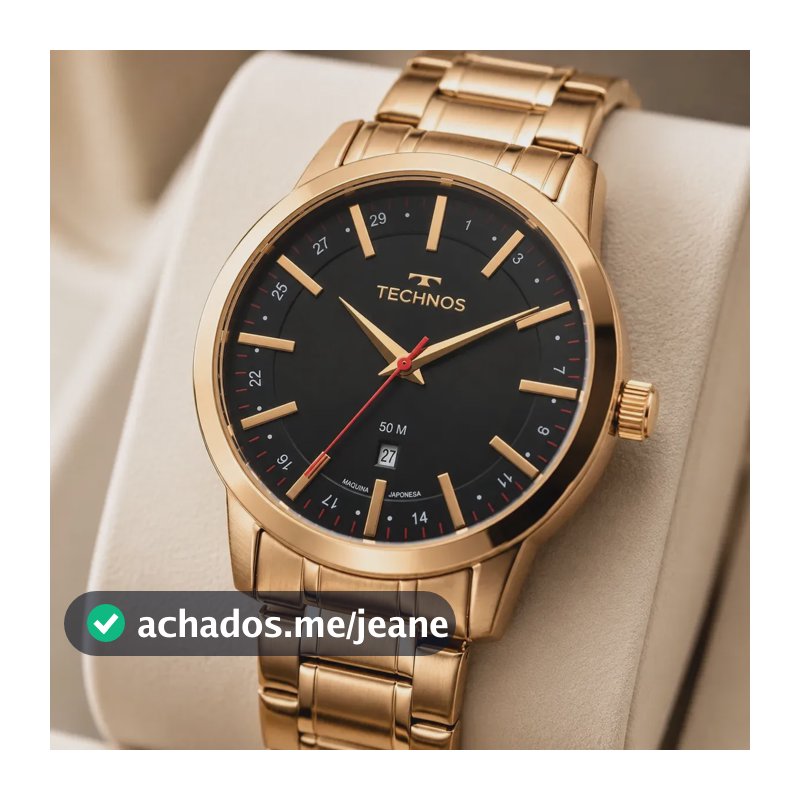 Relógio Technos Masculino Dourado de Aço Inox Analógico com Calendário