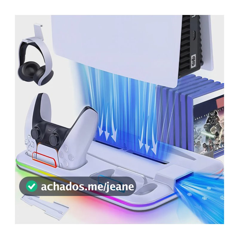 Base Resfriadora e Carregador Gllai para Controles de PS5 Com RGB e Cooler Branco