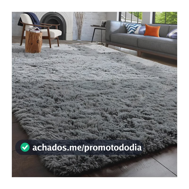 Tapete Decorativo Felpudo 2,00x1,50 Sala Quarto Escritório Cor Cinza Liso Pelo Alto Casa Laura Enxovais