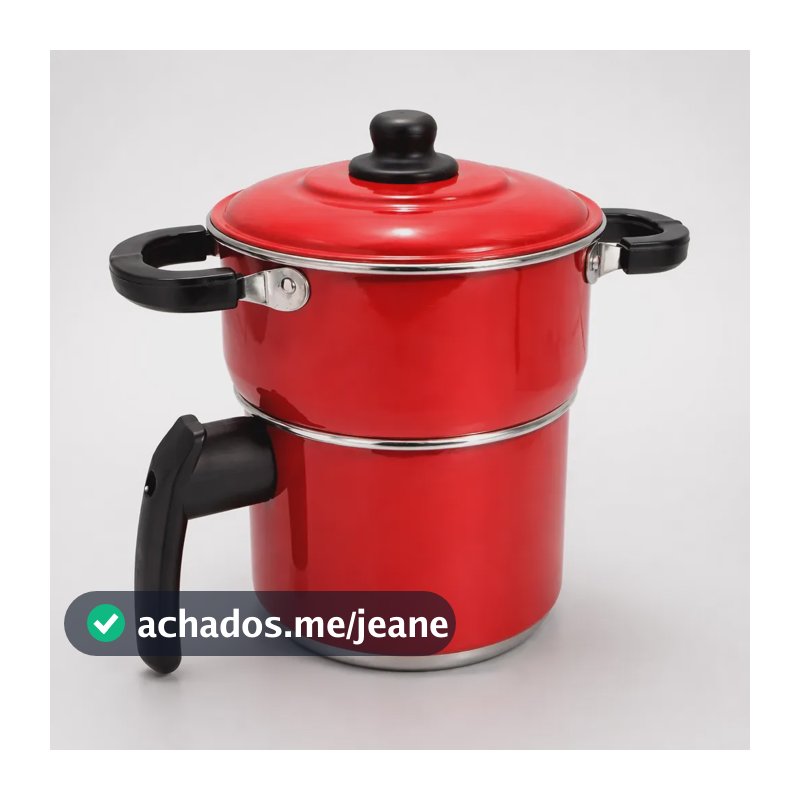 Cuscuzeira 2em1 Vapor Fervedor Alumínio Vermelha Polida Vermelho