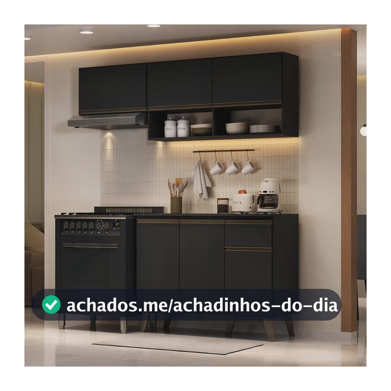 Armário De Cozinha Compacta Atlanta Petit Carraro Preto Touch