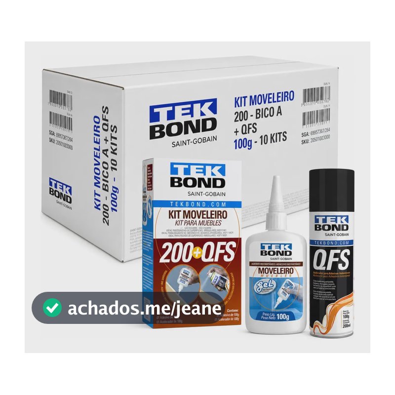10 Kit Moveleiro Cola Gel 200 100g + Acelerador Qfs 200ml Transparente