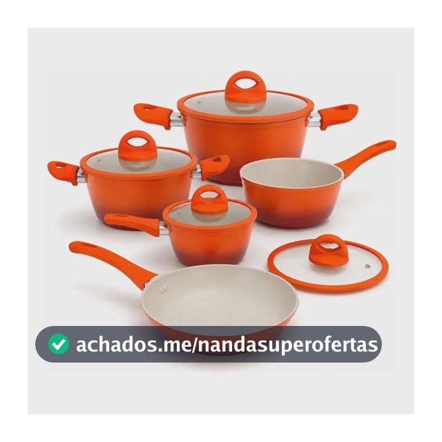 Conjunto De Panelas 5 Peças Antiaderente Cerâmica Com Tampa Laranja Degradê Miami