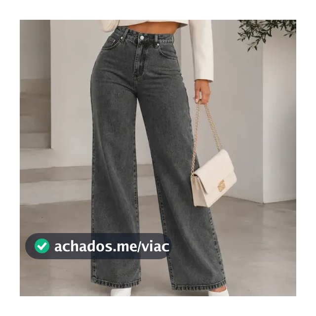 Calça Jeans Pantalona Wide Leg Feminina Cintura Alta Larga