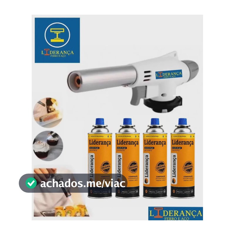 Kit Maçarico Portátil Automático Liderança Ferro E Aço para 1300°C com 4 Refis de Gás Butano
