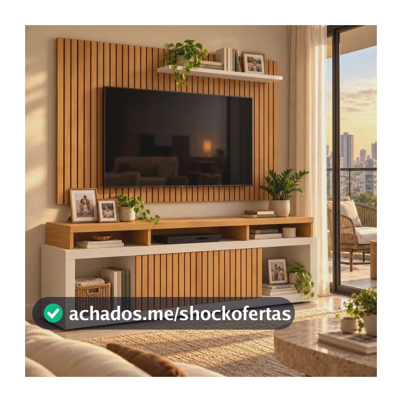 Rack Caemmun New Oscar Com Painel 1,8 Metros Cor Freijó/off White