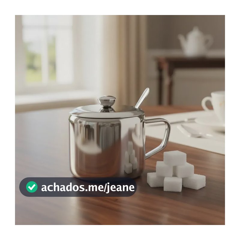 Açucareiro Inox Prata Topchefe 220ml com Colher Aço Mesa