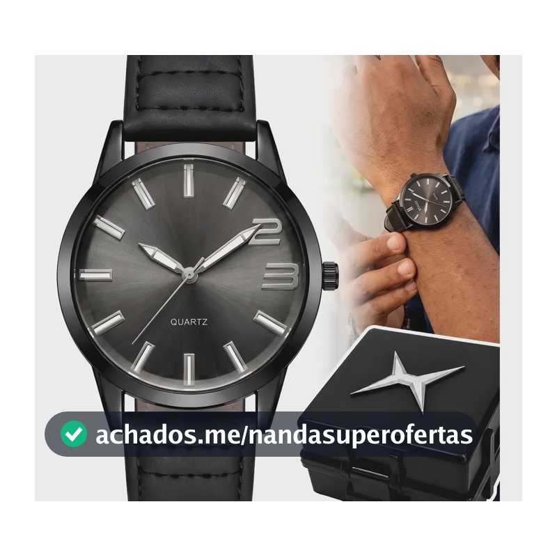 Relógio Masculino Preto Aço Inoxidável Social Moderno Grande Preto