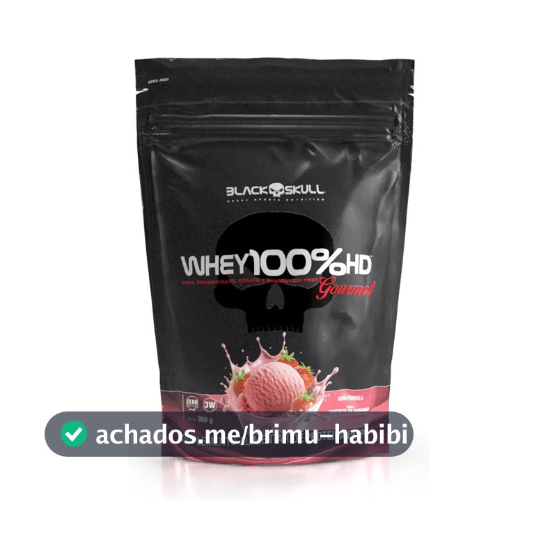 Whey 100%hd Gourmet 900g Refil Black Skull Sabor Morango