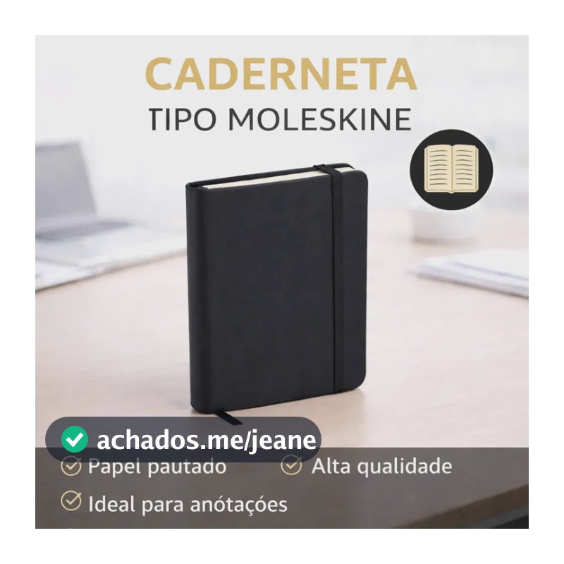 Caderneta de Anotação Moleskine A5 Preta, Com 80 Folhas Pautadas e Capa em Couro