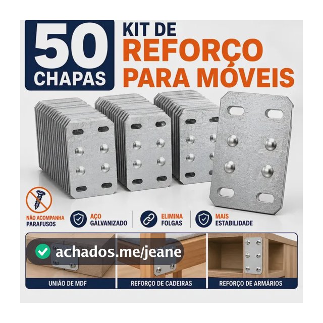 Kit 50 Chapas De União Reforço Estrutural Para Móveis