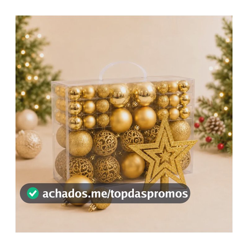 Kit Maleta 50 Bolas Pendentes + Estrela Ponteira Para Árvore De Natal Decoração Natalina Premium - Dourada