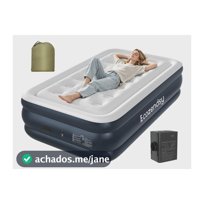 Ecozendsy Colchão Inflável Solteiro com Bomba Recarregável Embutida para Camping 19510043cm