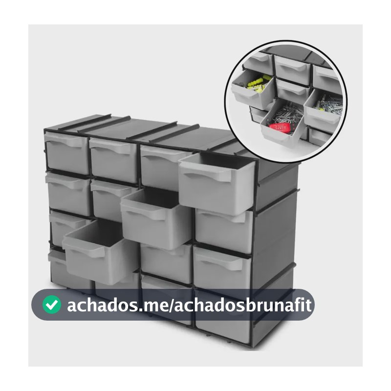 Caixa Organizador De Parafusos Brocas Gaveteiro 16 Gavetas Preto