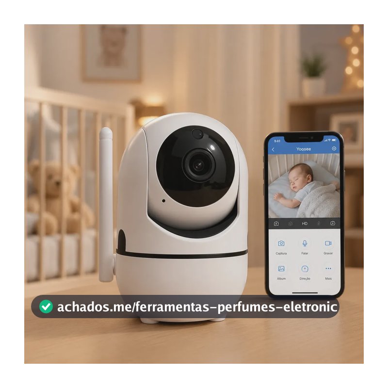 Câmera Baba Eletrônica Wifi Sem Fio Visão Noturna Audio 360 Branco