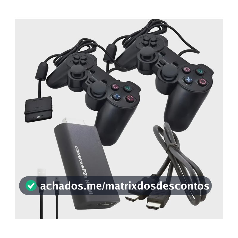 Kit 2 Controles Para Ps2, Adaptador Hdmi E Cabo Hdmi 1 Metro