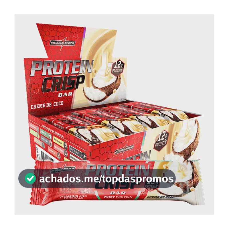 Caixa de 12 Barras de Proteína Whey Crisp Bar Creme de Coco Integralmedica