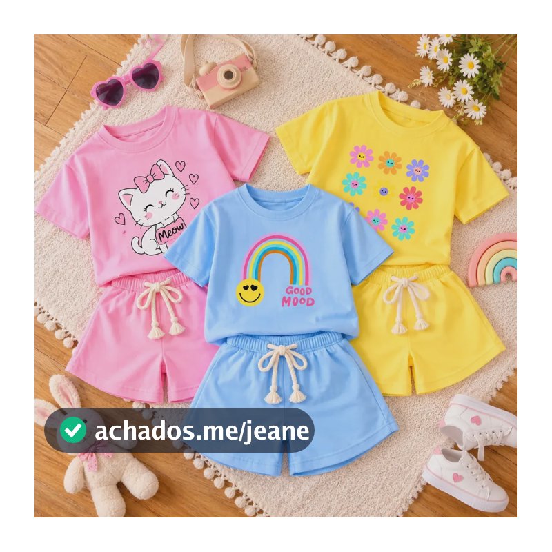 Kit 6 Peças Roupa Infantil Menina Verão Conjunto Criança 1x Rosa + 1x Azul + 1x Amarelo 8
