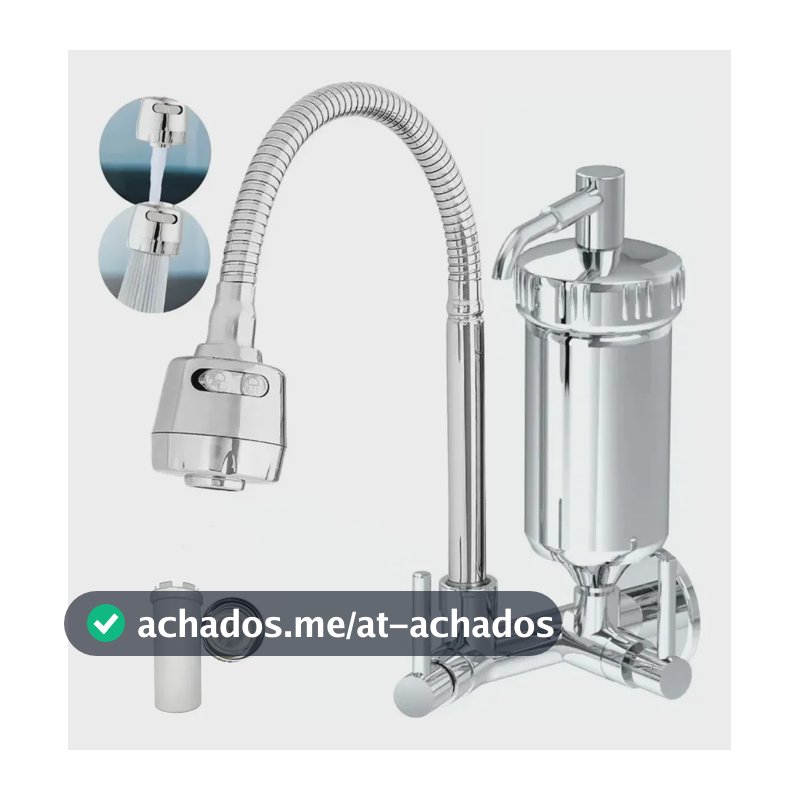 Torneira Cozinha Parede Com Filtro 2 Jatos Modos Prateado Brilhante
