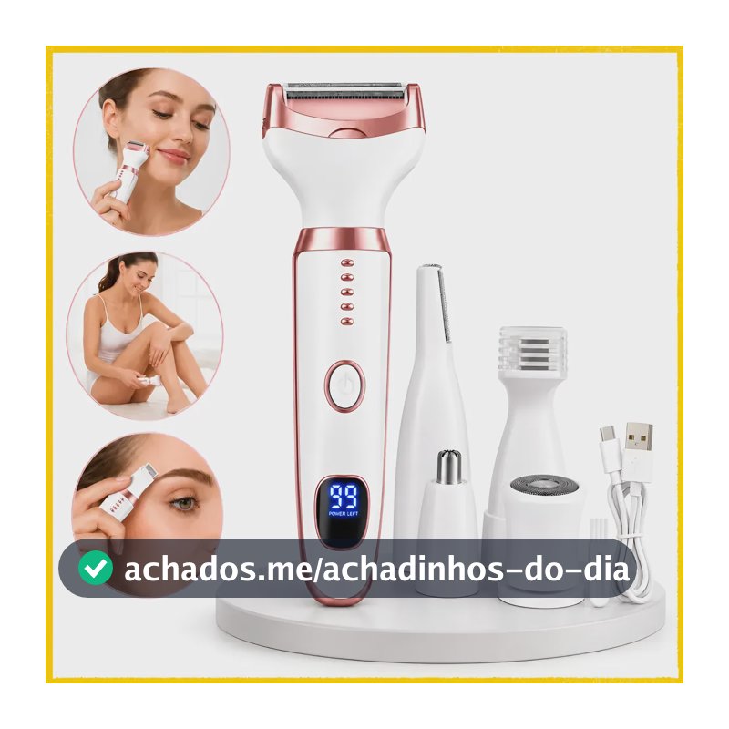Depilador Aparador De Pelos Feminino 5 Em 1 Led Recarregável Branco E Rosé 127/220v