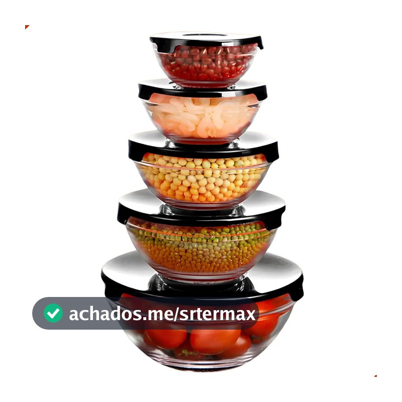 Jogo Com 5 Potes De Vidro Herméticos Com Tampa Tigela Redondo Marmita Ms Variedades E Utilidades Sortido
