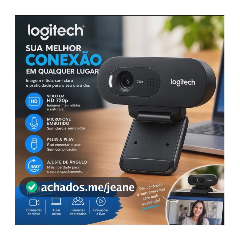 Webcam HD Logitech C270 com Microfone Embutido HD