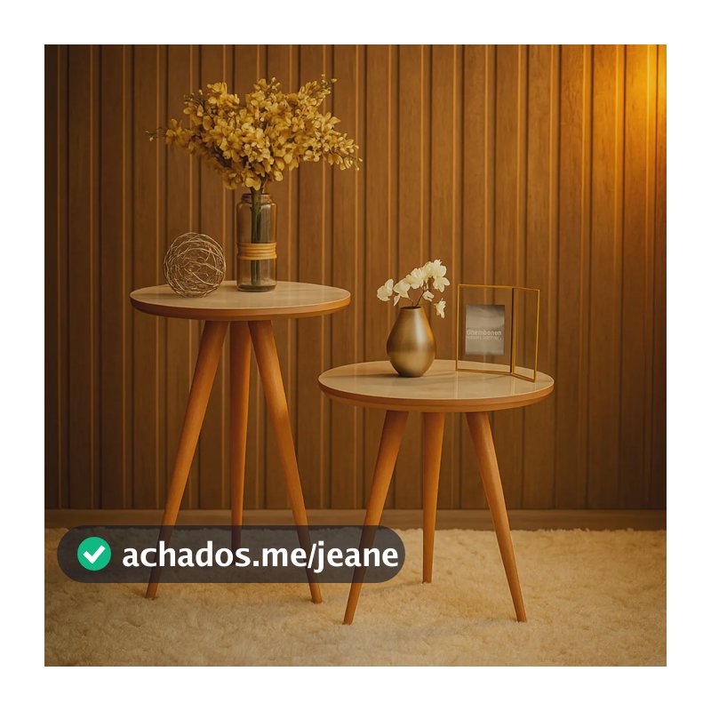 Mesa De Canto Pé Palito Tripé Redonda Conjunto Decora Lar Brilhante Off White/freijó