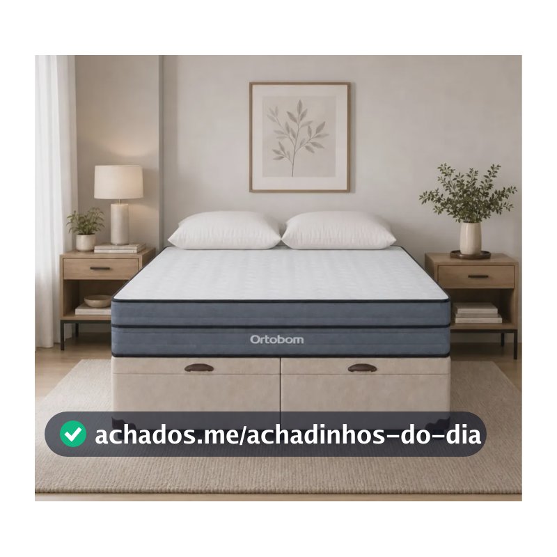 Baú Queen Bege Colchão Núvia Airtech Superpocket Ortobom  Bege