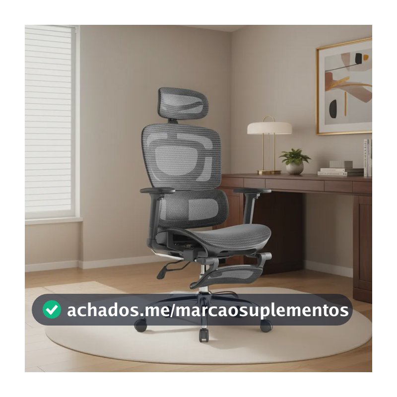 Cadeira De Escritório Ergonômica Mônaco Bt07 Luvinco Malha Respirável Com Suporte Lombar Adaptável Apoio Para Pés Retrátil Encosto Ajustável Seis Posições Cor Preta Suporta 200kg
