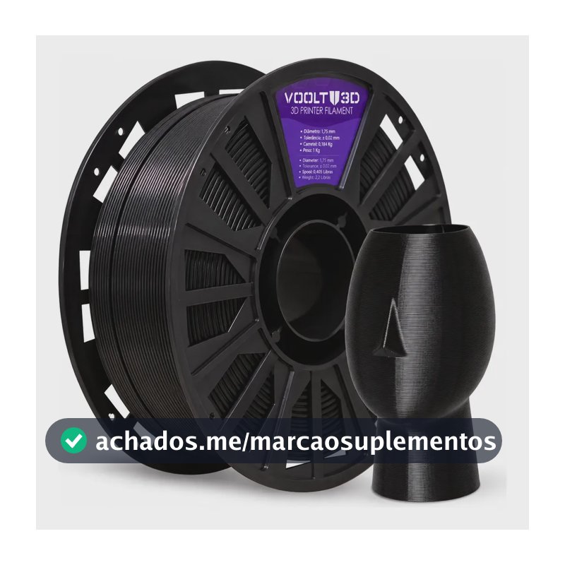 Filamento Petg HF Preto 1kg Impressão Fabricação Nacional Voolt3D