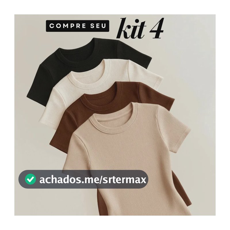 Kit 4 Blusas Feminina Ribana Canelado Estilosa Básica Casual Preto, Branco, Marrom E Nude Liso Gg/exg (44/48)