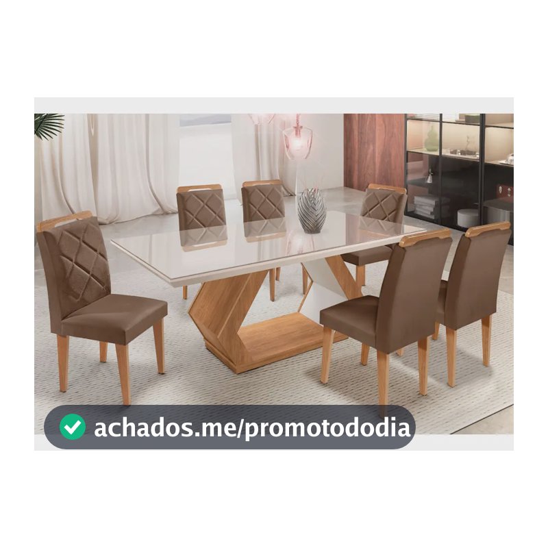 Mesa Alvorada 180 Tp Mdf Vidro Canto Reto 6 Cadeiras Rufato