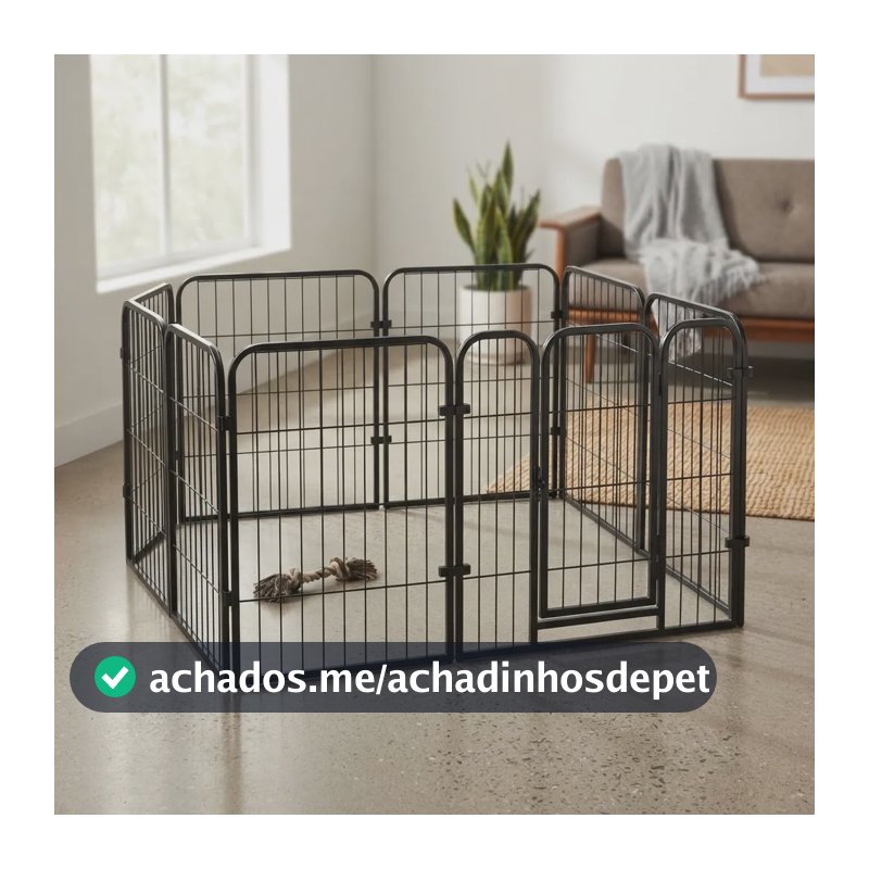 Cercadinho Dobrável Para Pets 8 Peças Resistente Cinza Preto