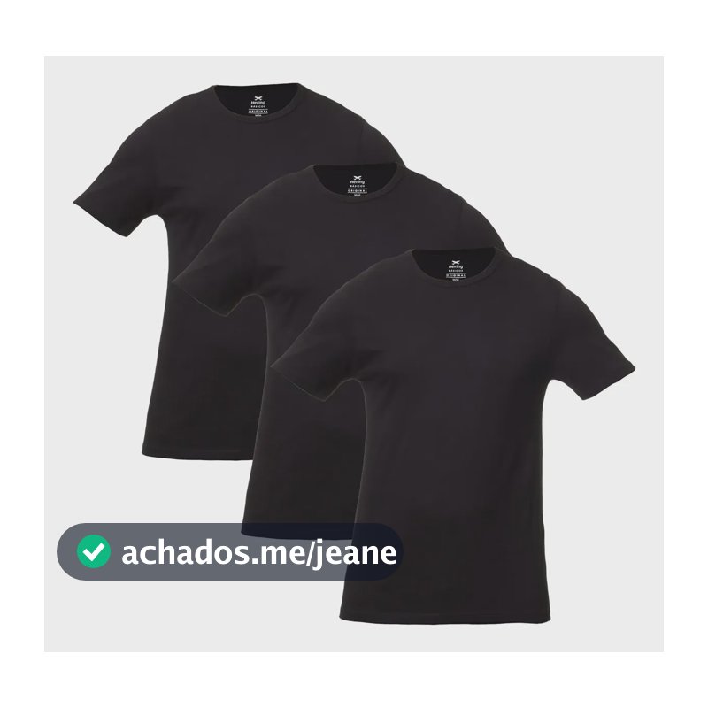 Kit Com 3 Camisetas Masculinas Básicas Slim Cor Preto Hering Preto Liso G