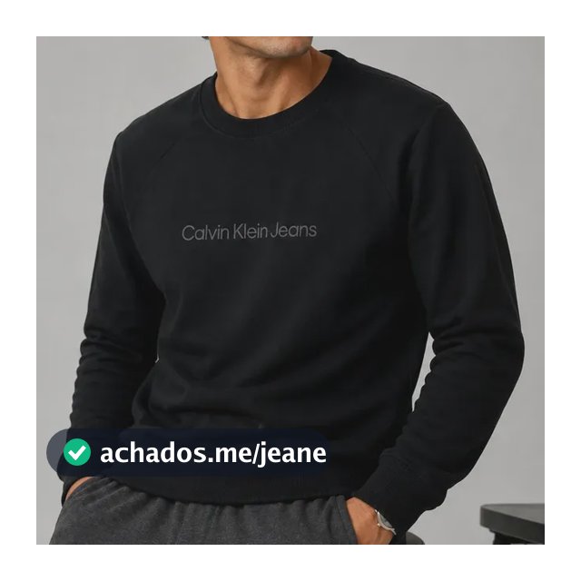 Moletom Calvin Klein Crewneck Light Front Logo Preto