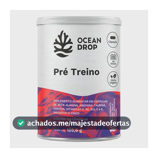 Pré Treino Cápsulas Ocean Drop Cafeína Taurina Beta Alanina Pre Treino 120 Capsulas