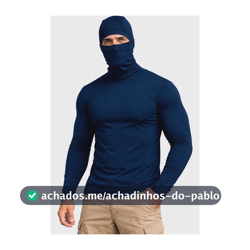 Camisa Térmica Segunda Pele Capuz Balaclava Proteção Uv 50+ Azul-marinho Liso G