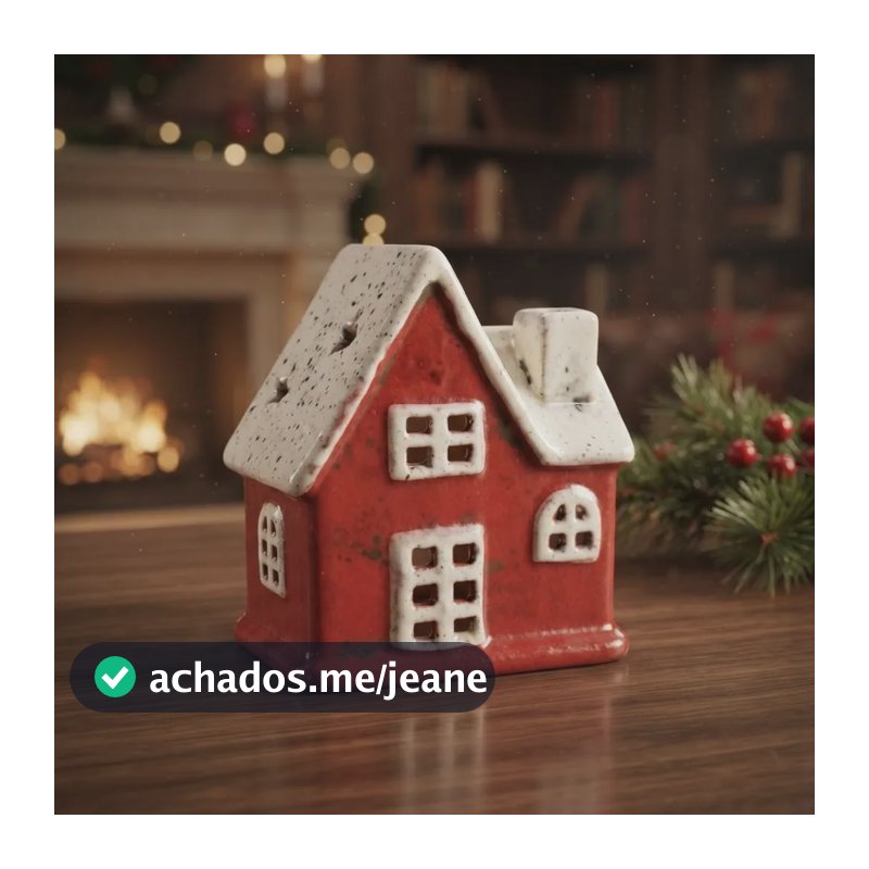 Porta-velas Natalino Casinha Porcelana Vermelha Vermelho Com Branco