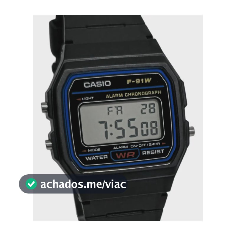 Relógio Masculino Casio Digital Esportivo F91w Resina Preto Preto Cinza