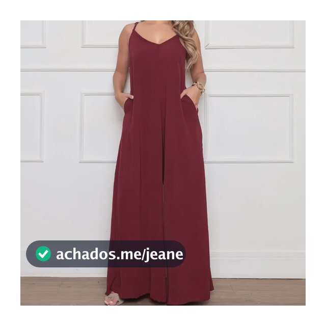 Macacão Pantalona Longo Plus Size Com Bolso Alça Regulável