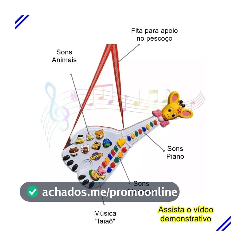 Brinquedo Guitarra Musical Girafa Som Animais Luz Infantil