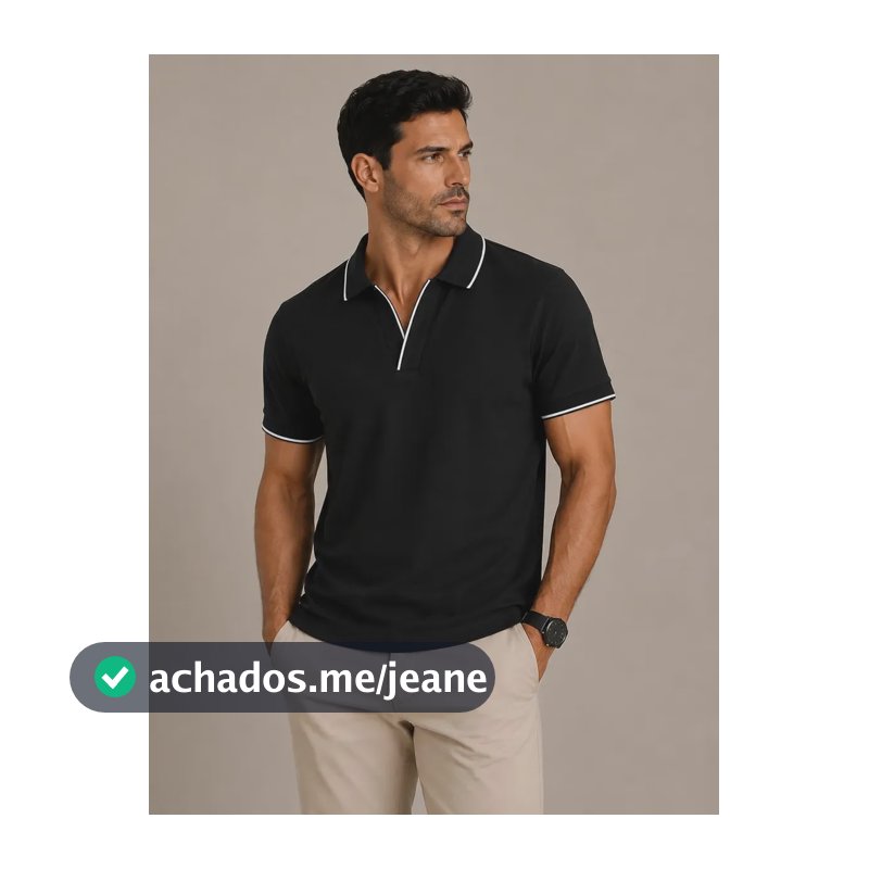Camisa Polo Masculina Em Poliamida Tecido Tecnologico Preto C/ Tx Egg