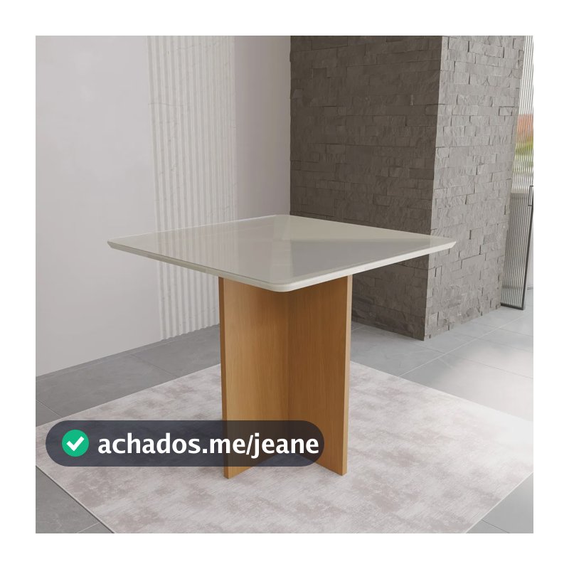 Mesa De Jantar Quadrada Tampo De Vidro Fidelitá Barcelona 90cm Freijó/Off-White