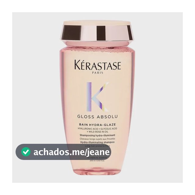 Kérastase, Bain Shampoo, Gloss Absolu, Hydra Glaze, Ação Anti-frizz com Ácido Hialurônico, Ácido Glicólico e Óleo De Rosa Silvestre, Potencializa o Brilho 250ml