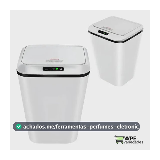 Lixeira Inteligente Automática com Sensor Infravermelho Recarregável USB até 30cm para Escritório, 16 Litros Branca