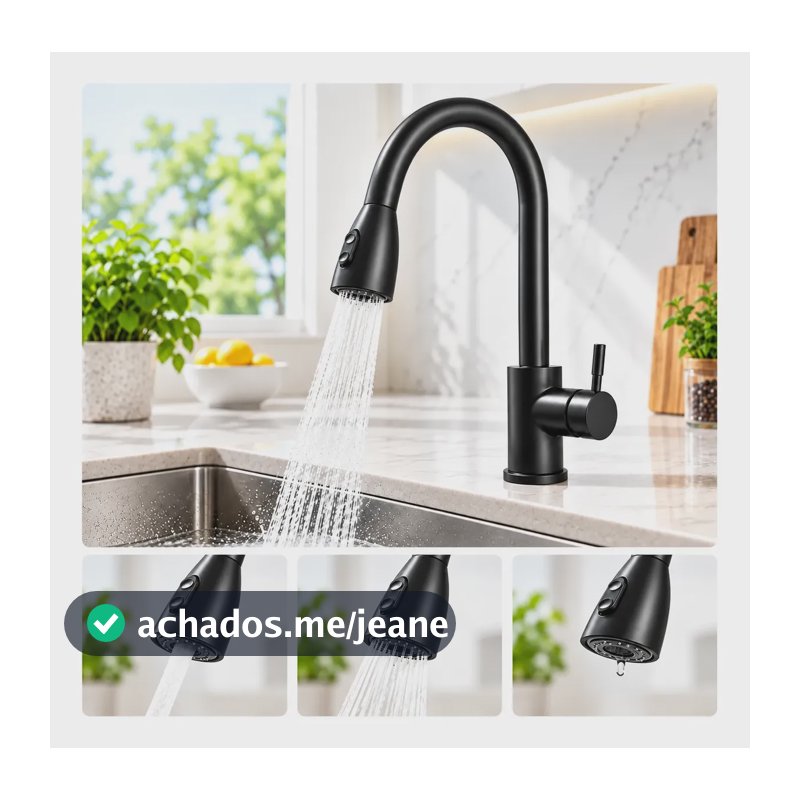 Torneira Gourmet Monocomando Cozinha Pia Extensível Preta Preto Fosco